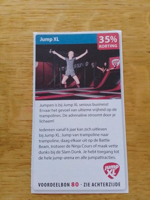 Kortingsbon voor Jump xl. 35 % korting, Tickets en Kaartjes, Kortingen en Cadeaubonnen, Drie personen of meer, Overige typen, Kortingsbon