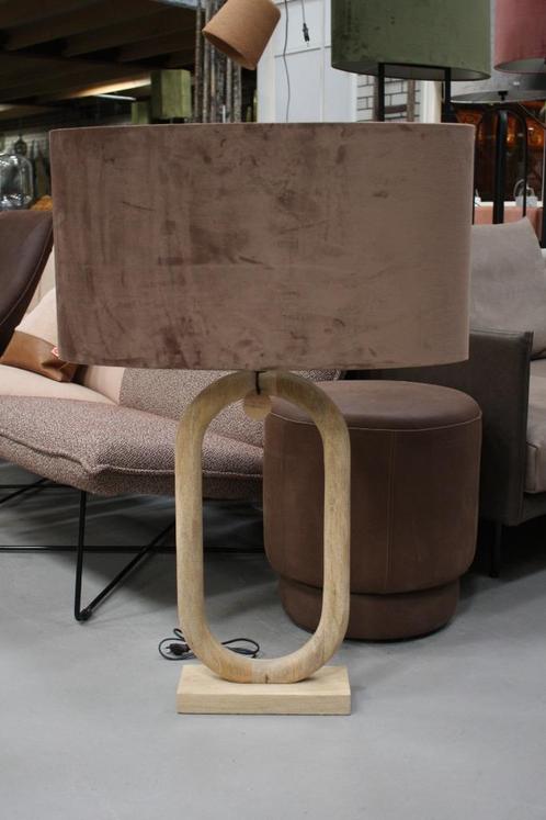 Prachtige grote tafellamp Light & Living hout & velvet ovaal, Huis en Inrichting, Lampen | Tafellampen, Zo goed als nieuw, 75 cm of meer