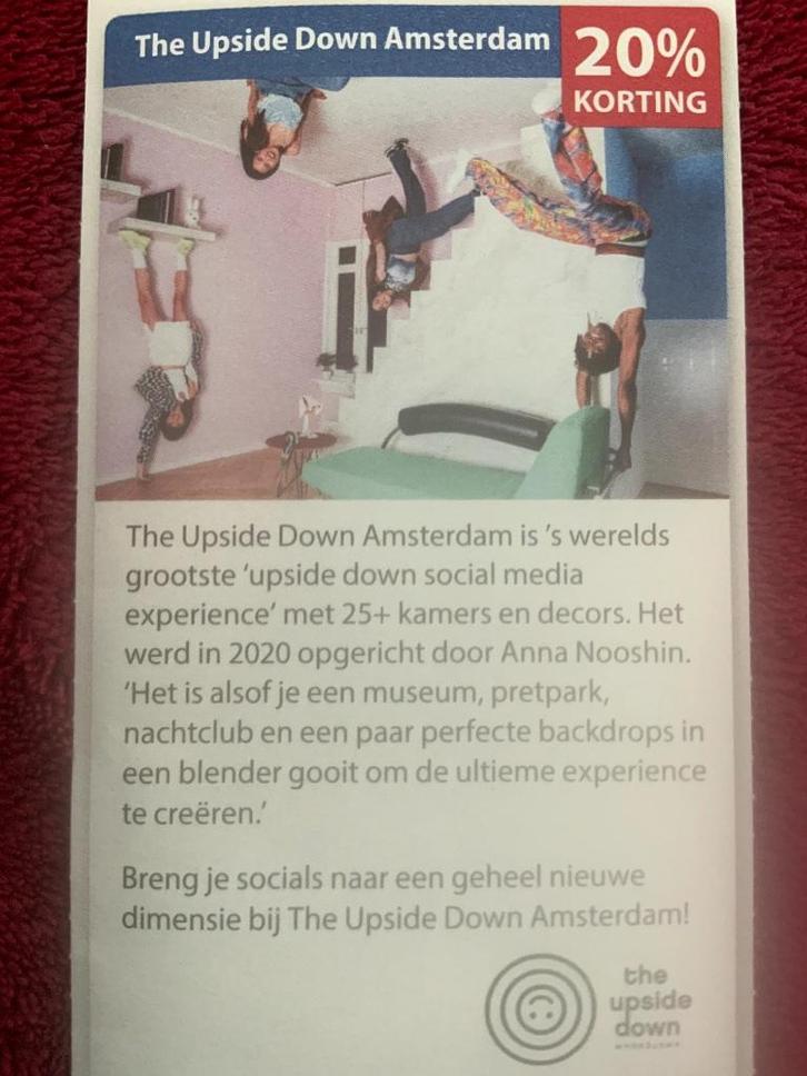 The Upside Down Amsterdam Voordeelbon, Tickets en Kaartjes, Kortingen en Cadeaubonnen, Drie personen of meer, Overige typen, Kortingsbon