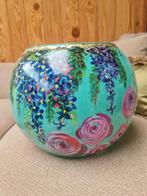 Super mooie handgeschilderde vaas, Blauw, Ophalen of Verzenden, Minder dan 50 cm, Glas