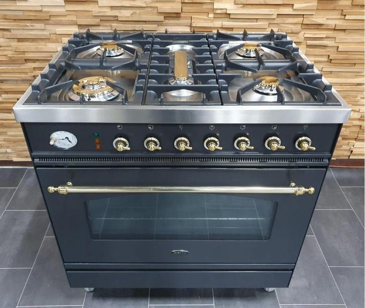 Luxe Boretti Fornuis 80cm antraciet + messing 5 pits, Witgoed en Apparatuur, Fornuizen, Zo goed als nieuw, Vrijstaand, Gas, 5 kookzones of meer