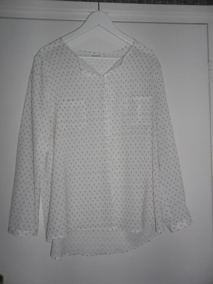Pauline B. Blouse Gebroken Wit Met Beige Stippen Maat T6/46, Kleding | Dames, Blouses en Tunieken, Zo goed als nieuw, Maat 46/48 (XL) of groter