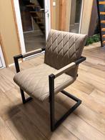 4x Eetkamerstoel Leer Staal Zwart Taupe, Ophalen, Overige kleuren, Zo goed als nieuw, Metaal