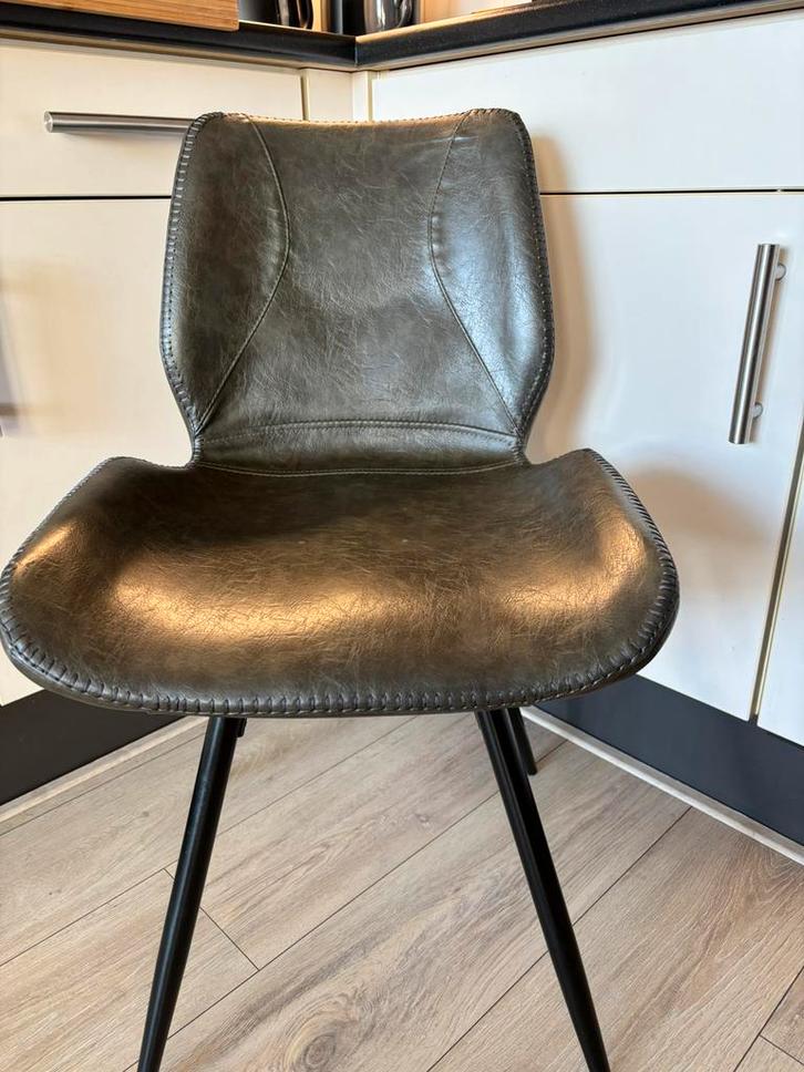 Stoere Industriële Eetkamerstoelen Groen Kunstleer 4 stuks, Huis en Inrichting, Stoelen, Zo goed als nieuw, Vier, Overige kleuren