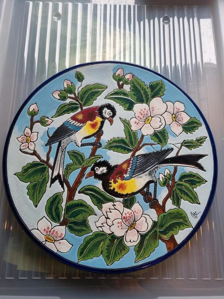 Wandbord van steen/keramiek met vogels, Antiek en Kunst, Antiek | Wandborden en Tegels, Ophalen of Verzenden