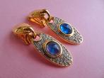jwg Vintage 70s 80s oorhangers oorbellen goud strass blauw, Sieraden, Tassen en Uiterlijk, Antieke sieraden, Verzenden, Overige materialen