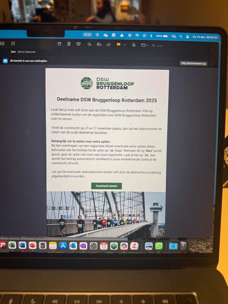 Startbewijs DSW Bruggenloop Rotterdam, Sport en Fitness, Loopsport en Atletiek, Nieuw, Overige typen, Overige merken, Ophalen of Verzenden