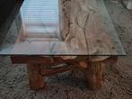 Zware boomstam salontafel met glasplaat, Huis en Inrichting, Tafels | Salontafels, Ophalen, 100 tot 150 cm, 50 tot 100 cm, Zo goed als nieuw