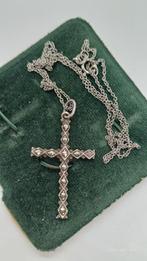 Zilveren Vintage Kruisje Hanger met Markasiet & Ketting, Ophalen of Verzenden, Zilver, Zilver