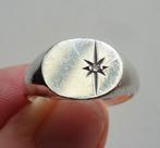 Vintage Engels zilveren heren ring: diamant, Ophalen of Verzenden, Zilver, Ring, Met edelsteen