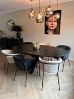 Luxe ovale eettafel met 6 designstoelen Dubbelman Design, Ophalen, 100 tot 150 cm, 200 cm of meer, Zo goed als nieuw