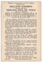 Willem Damen 1882 Kaatsheuvel + 1945 Den Bosch, 63 jr, Verzamelen, Bidprentjes en Rouwkaarten, Verzenden, Bidprentje