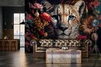 Fotobehang / Behang - Luipaard - Jaguar - Bloemen Panter, Huis en Inrichting, Stoffering | Behang, Minder dan 10 m², Geel, Verzenden