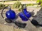 Brocante parfumflessen parfumverstuivers blauw met kwast, Antiek en Kunst, Verzenden