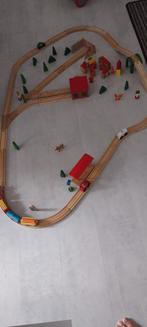 Houten treinbaan met treintjes, stationnetje, Ophalen of Verzenden, Gebruikt, Overige typen