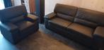 Driezitsbank & fauteuil | buffelleer | zwart | **nieuw**, Ophalen, Rechte bank, Tijdloze stijl, 200 tot 250 cm