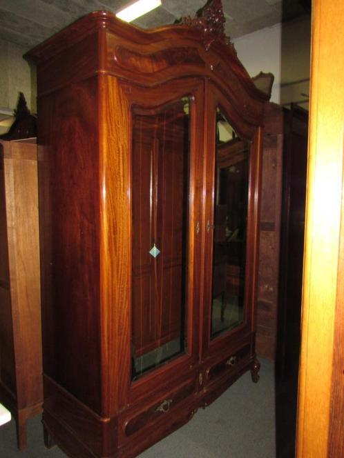 antieke mahonie 2 deurs spiegelkast hang 1 deurs bijpassend, Huis en Inrichting, Kasten | Kledingkasten, Zo goed als nieuw, 200 cm of meer