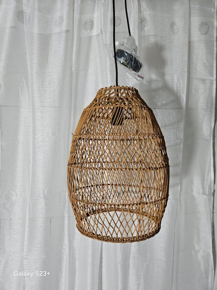 Rotan Hanglamp - Natuurlijke Stijl, Huis en Inrichting, Lampen | Hanglampen, Zo goed als nieuw, Minder dan 50 cm, Hout, Ophalen of Verzenden