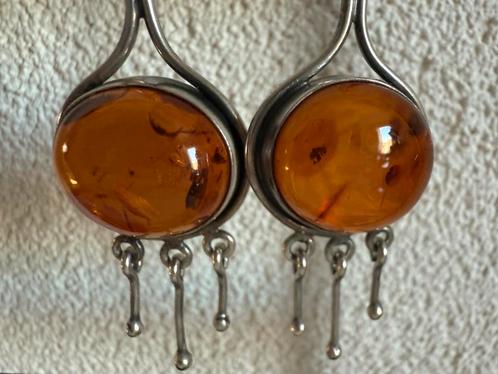 S242/ Opvallende Zilveren Prachtige AMBER Oorbellen, Sieraden, Tassen en Uiterlijk, Oorbellen, Gebruikt, Zilver, Zilver, Verzenden