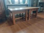 Set massief houten (natural look) bijzettafels, Vierkant, 55 tot 75 cm, Zo goed als nieuw, Hout