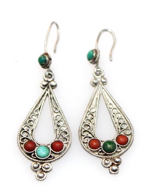 Schitterende Sterling Zilver Edelsteen Oorbellen Tibet Nepal, Sieraden, Tassen en Uiterlijk, Oorbellen, Zo goed als nieuw, Hangers