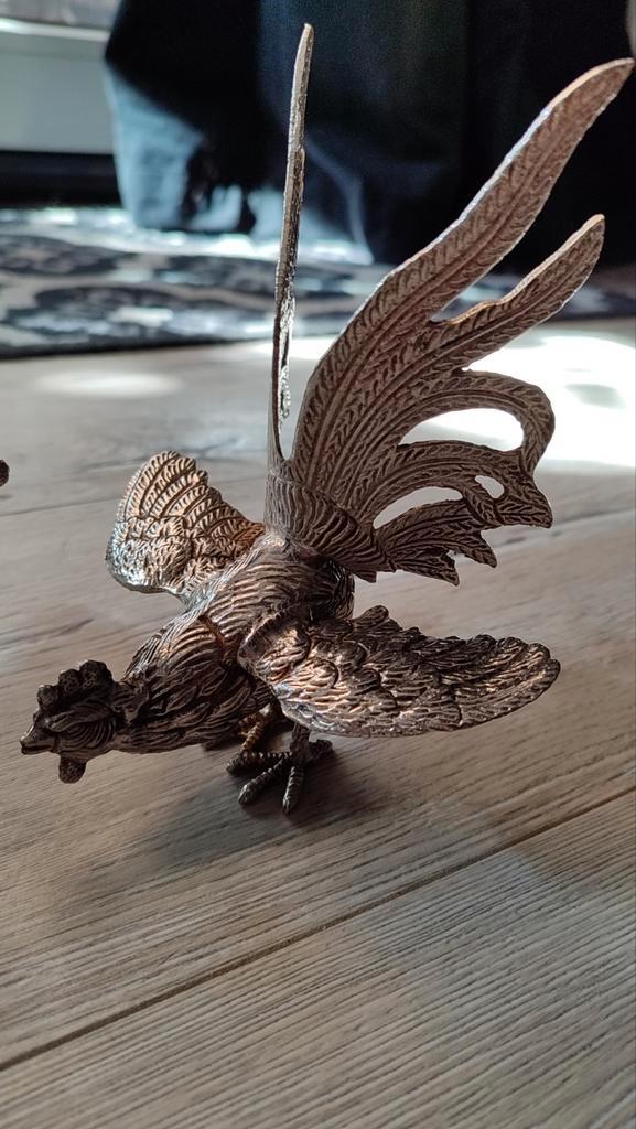 Verzilverde Vintage Vechtende kemphanen Set, Antiek en Kunst, Curiosa en Brocante, Ophalen of Verzenden