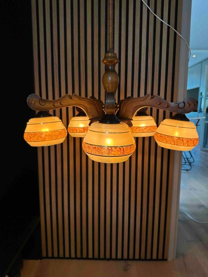 Vintage Hanglamp met Vijf Armen, Antiek en Kunst, Antiek | Lampen, Ophalen