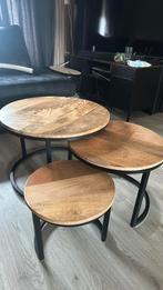 Mango hout salon tafeltjes, Huis en Inrichting, Ophalen, 50 tot 100 cm, Rond, Zo goed als nieuw