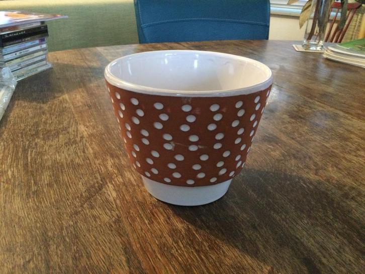 Schattige vintage Adco bloempot, keramiek, terracotta kleur, Tuin en Terras, Bloempotten, Gebruikt, Aardewerk, Binnen, Minder dan 40 cm