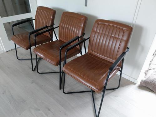 Eetkamerstoelen 3 stuks cognackleur, Huis en Inrichting, Stoelen, Gebruikt, Drie, Leer, Bruin, Ophalen