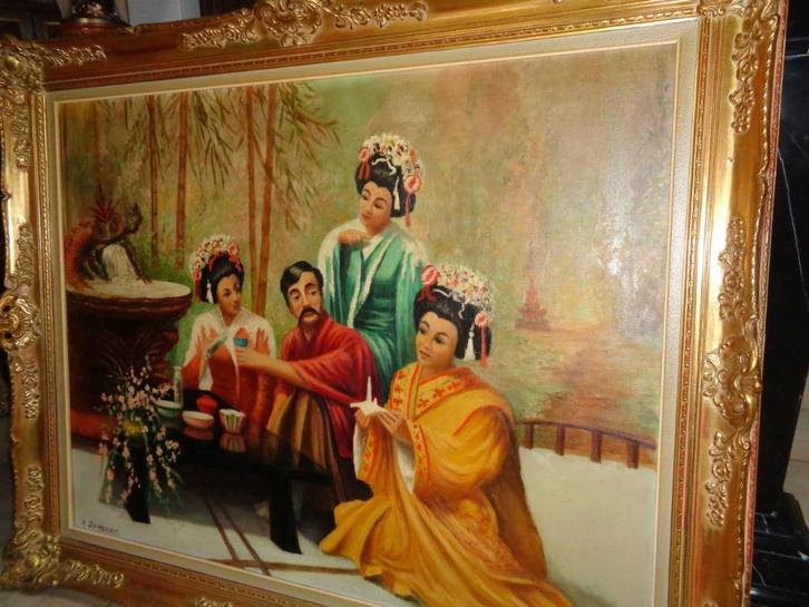 *Grote prachtige gesigneerde schilderij met zéér mooie kader, Antiek en Kunst, Kunst | Schilderijen | Klassiek, Ophalen