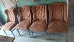Suède eetkamerstoelen cognac gecapitonneerd 4 stuks, Ophalen, Overige kleuren, Landelijk, klassiek, brocante, Vier
