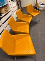 Gele lederen eetkamerstoelen - 4 stuks, Ophalen, Gebruikt, Overige kleuren, Leer