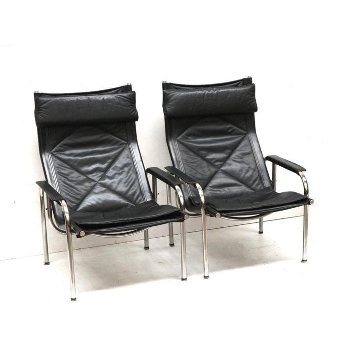 Vintage design fauteuil 2x jaren '60 '70 '80 design retro, Huis en Inrichting, Fauteuils, Gebruikt, Leer, 50 tot 75 cm, Minder dan 75 cm