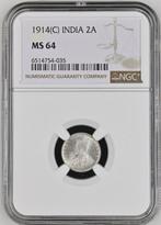 1914 India 2 Anna MS64 NGC Zilver, Postzegels en Munten, Munten | Nederland, Ophalen of Verzenden, Overige waardes, Losse munt