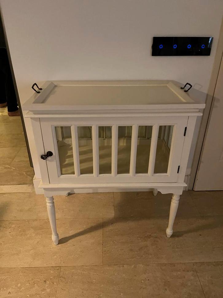 Vintage Theekastje met Facet Glas, Huis en Inrichting, Kasten | Dressoirs, Gebruikt, 50 tot 100 cm, 25 tot 50 cm, Met deur(en)