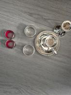 Verzilverd kaarsen standaard 2x servetringen spaarpot, Ophalen of Verzenden, Gebruikt, Overige materialen, Minder dan 25 cm