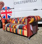 Chesterfield bank patchwork multicolor leer, Ophalen, Gebruikt, 75 tot 100 cm, Leer