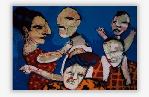 Herman Brood - Family Affaire Zeefdruk Abstract Schilderij, Antiek en Kunst, Kunst | Schilderijen | Abstract, Ophalen of Verzenden