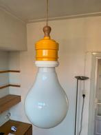 Retro glazen hanglamp (hout/geel/wit), Ophalen, Zo goed als nieuw, Hout, Minder dan 50 cm