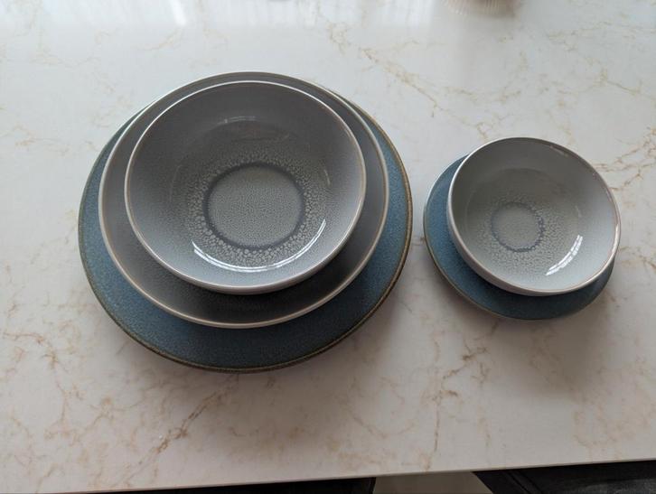 Hema porto servies 6 persoons grijs blauw, Huis en Inrichting, Keuken | Servies, Zo goed als nieuw, Bord(en), Overige stijlen