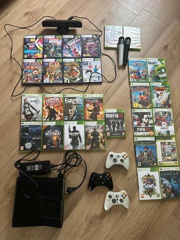 Xbox360 + 3 controllers + kinect sensor + 2 microfoons + 29x beschikbaar voor biedingen