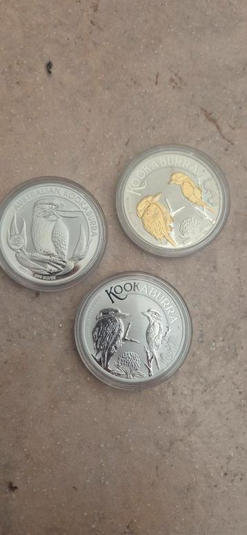 3x Kookaburra Zilver 999 Munten beschikbaar voor biedingen