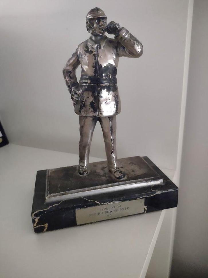 Beeld Brandweer Militair brons verzilverd marmeren sokkel, Verzamelen, Beelden en Beeldjes, Zo goed als nieuw, Mens, Ophalen of Verzenden