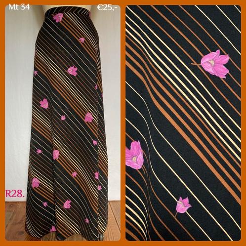 R28. Vintage maxi rok mt 34, Kleding | Dames, Rokken, Gedragen, Maat 34 (XS) of kleiner, Overige kleuren, Onder de knie, Verzenden
