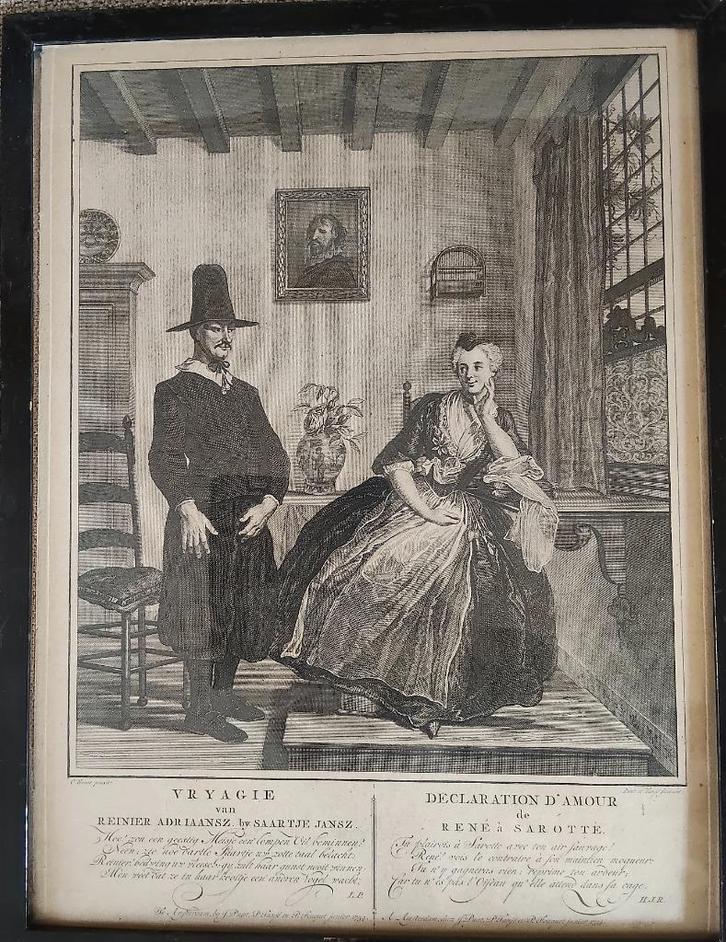 Kopergravure Vryagie van Renier Adriaansz & Saartje Jansz, Antiek en Kunst, Kunst | Etsen en Gravures, Ophalen of Verzenden