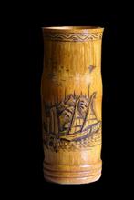 Grote Chinese Penselen pot Brushpot Bamboe China zeilboot, Ophalen