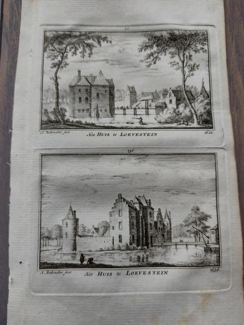 155/156 Pouderoijen Huis Loevestein Kopergravure 18e Eeuw, Antiek en Kunst, Kunst | Etsen en Gravures, Ophalen of Verzenden