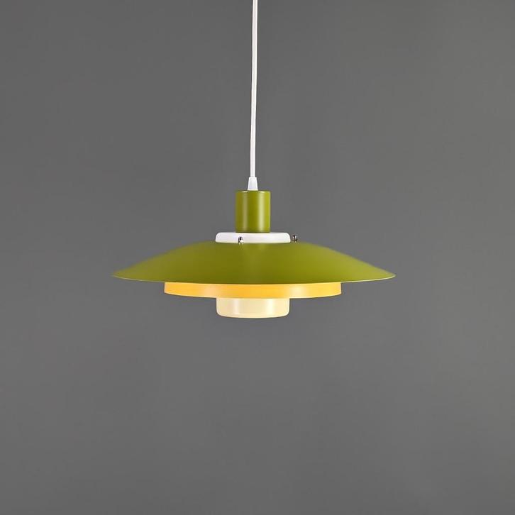 Prachtige meerlagige lamp in groen en geel, Deens design, Huis en Inrichting, Lampen | Hanglampen, Zo goed als nieuw, 75 cm of meer