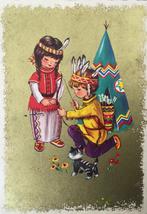 Indianen kinderen bij wigwam, 1970, Ophalen of Verzenden, 1960 tot 1980, Gelopen, Kinderen